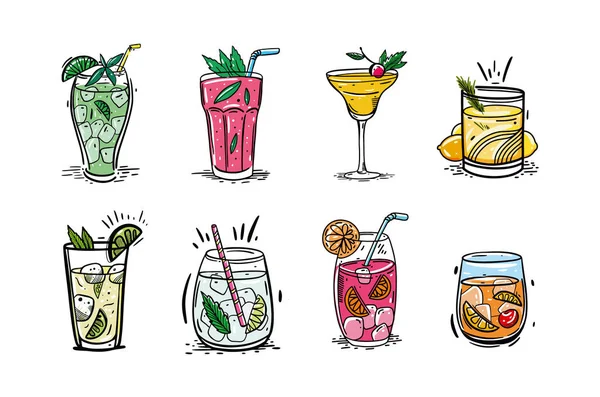 Vektor Set Von Cocktails Handgezeichnete Vektorillustration Ist Skizzenstil Isoliert Auf — Stockvektor