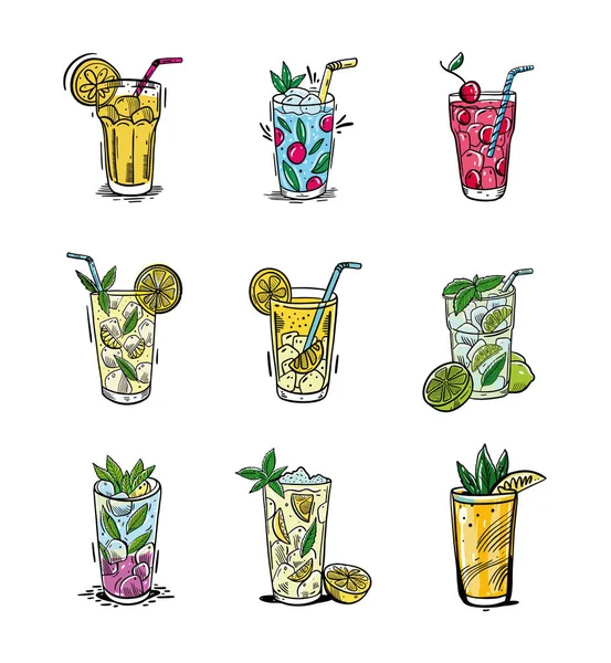 Set Été Avec Limonade Illustration Vectorielle Dessinée Main Est Style — Image vectorielle