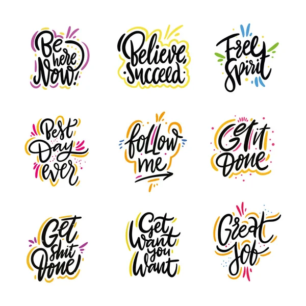 Lettering Motivation cita insieme vettoriale. Dolce tipografia ispirazione carino. Illustrazione vettoriale disegnata a mano. Isolato su sfondo bianco . — Vettoriale Stock