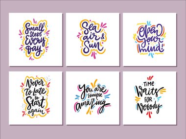 Yazı motivasyon vektör seti tırnak. Tatlı sevimli ilham tipografi.