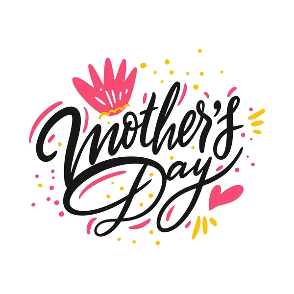 Joyeux lettrage de la fête des mères. Illustration vectorielle de calligraphie artisanale. Carte de jour des mères avec coeur — Image vectorielle