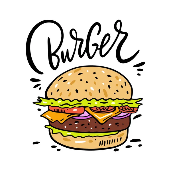 Hamburger hand getekende vector illustratie. Cartoon stijl. Geïsoleerd op witte achtergrond. — Stockvector