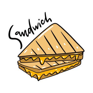 Sandviç el vektör illustrtion çizilmiş. Karikatür tarzı.