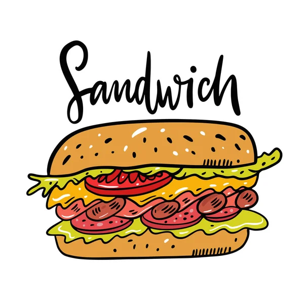 Sandwich handritad vektor illustration. Tecknad stil. — Stock vektor