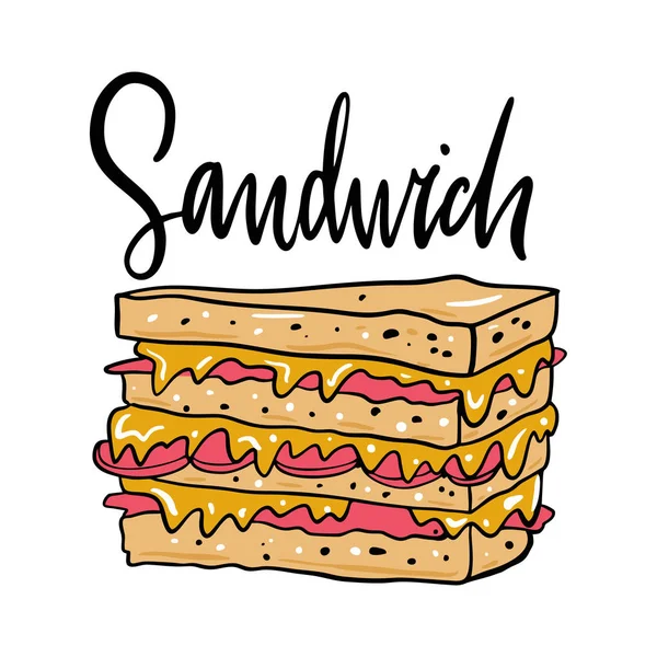 Sandwich hand getekende vector illustrtion. Cartoon stijl. — Stockvector