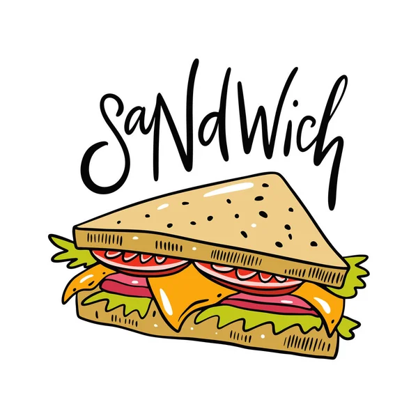 Ilustração vetorial desenhada à mão sanduíche. Estilo dos desenhos animados . — Vetor de Stock