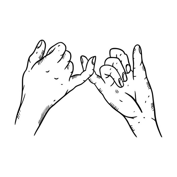 Hold on to your little fingers. Hand drawn vector illustration. Engraving style.