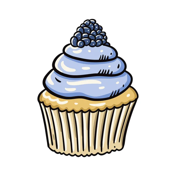 BlackBerry cupcake handritade vektor illustration. Isolerad på vit bakgrund. — Stock vektor