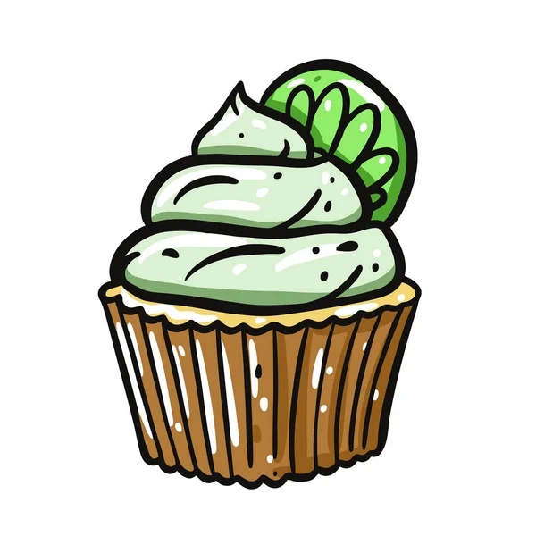 Cupcake med lime-handritad vektor illustration. Isolerad på vit bakgrund. — Stock vektor