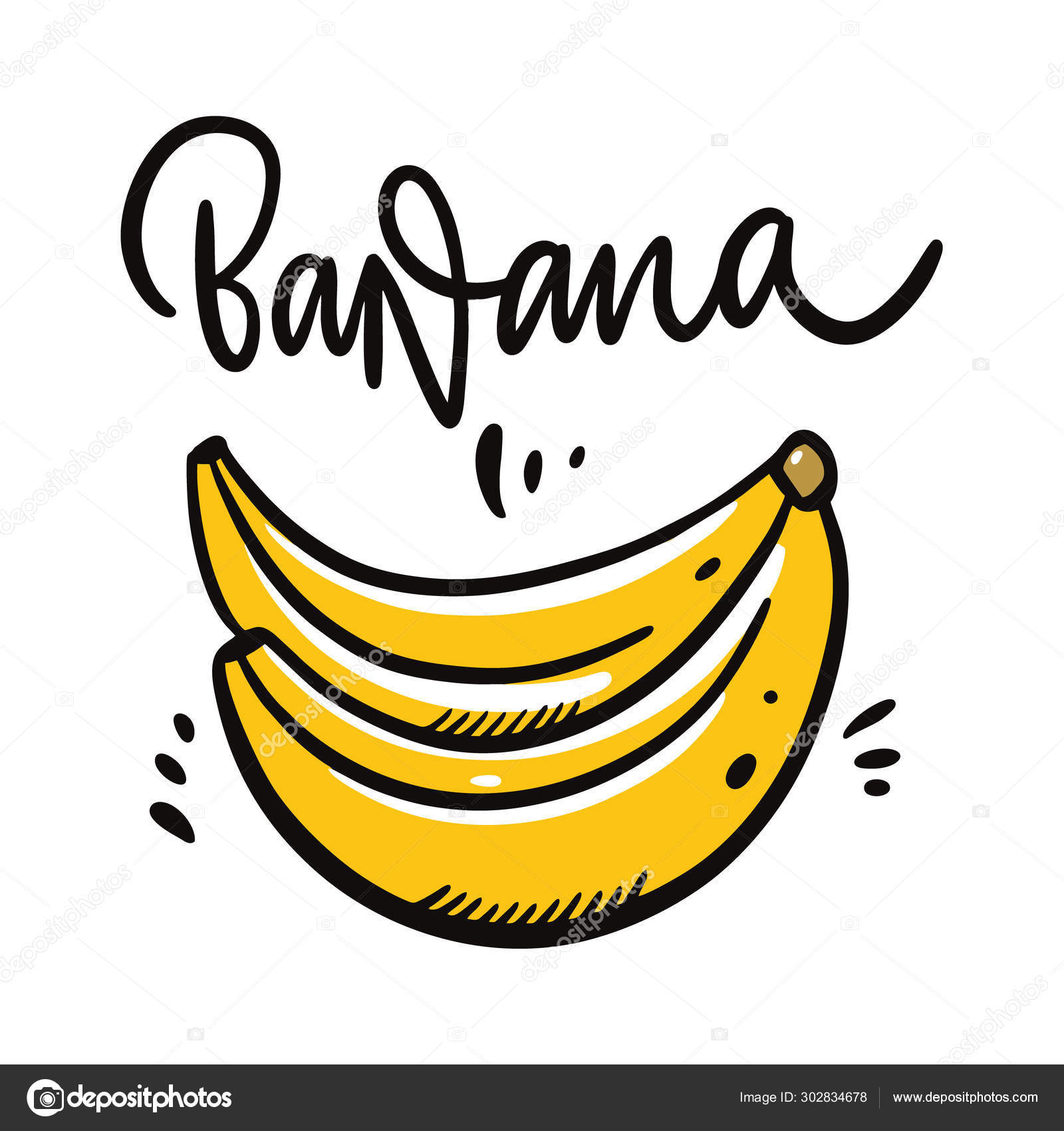 Banana desenho mão vetor ilustração e lettering. Isolado sobre fundo branco  . imagem vetorial de Octyarb© 302834678