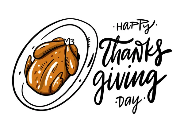 Feliz Día de Acción de Gracias con ilustración vectorial dibujada a mano de pavo. Aislado sobre fondo blanco . — Archivo Imágenes Vectoriales
