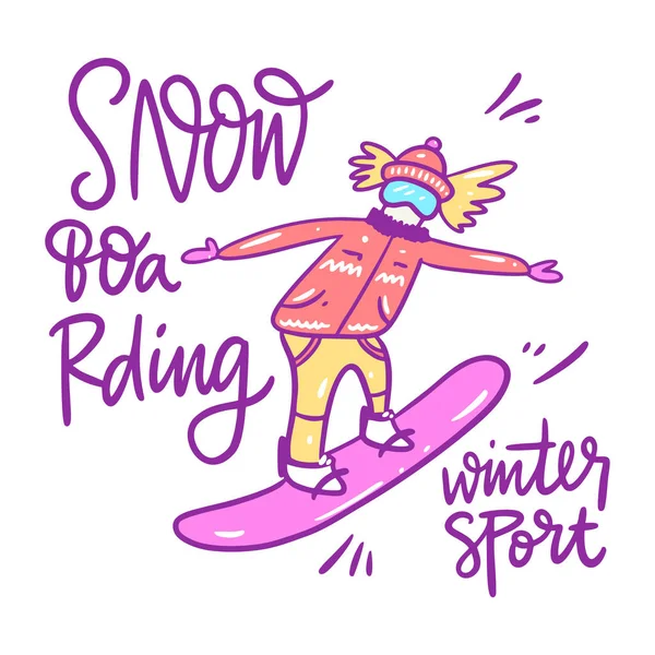 Winter sport and recreation. Snowboarding flat vector illustration. Girl character cartoon style.