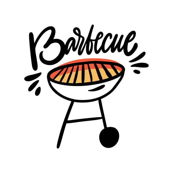 Lettrage et icône du barbecue. Illustration vectorielle colorée. Isolé sur fond blanc . — Image vectorielle