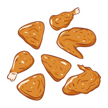 Kızarmış tavuk kanadı. Vektör çizimi. Beyaz arkaplanda izole.