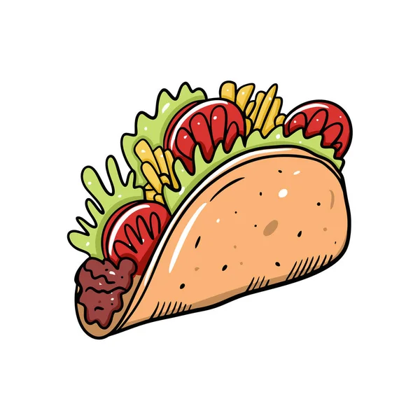 Taco mexican food. FLat vector illustration. Cartoon style. Isolated on white background.