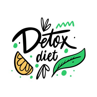 Detox diyet harfleri. Renkli vektör çizimi. Beyaz arkaplanda izole.