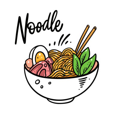 Asya eriştesi. Japon Ramen 'i. Renkli vektör çizimi. Beyaz arkaplanda izole.