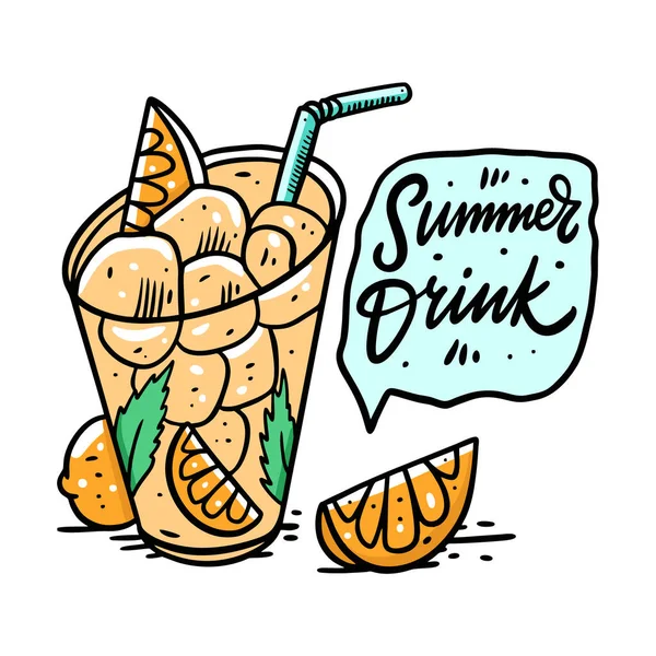 Limonada con limón y hielo. Letras de bebida de verano. Ilustración vectorial colorida. Aislado sobre fondo blanco . — Archivo Imágenes Vectoriales