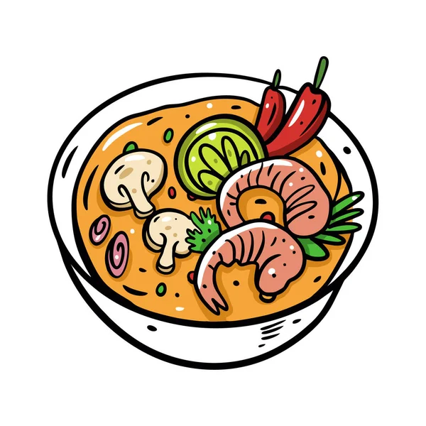 Tom Yum-soppa. Tecknad vektor illustration. Isolerad på vit bakgrund. — Stock vektor