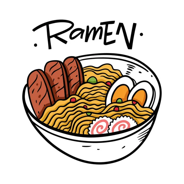 Ramen Japon yemeği. Çizgi film stili vektör çizimi. Beyaz arkaplanda izole. — Stok Vektör