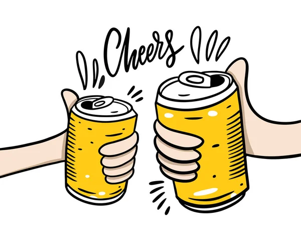 Cerveza Lata Aluminio Ilustración Vectorial Dibujada Mano Saludos Frase Letras — Archivo Imágenes Vectoriales