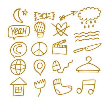 Bu, yaratıcı ve sanatsal tasarımların yanı sıra medyayı geliştirmek için mükemmel bir karalama simgesi seti.