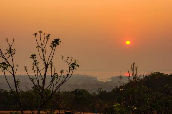 Silhueta Por Sol Sombra Natureza Sobre Rio Norte Leste Tailândia — Fotografia de Stock