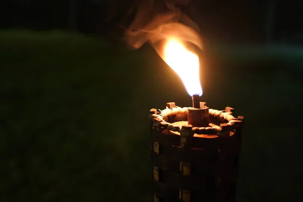 Close Van Fakkel Vuur Tuin Van Nacht — Stockfoto