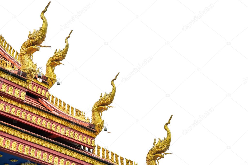 Beautiful gold statue King of snake on the top of Thai temple. In Buddhist tales, It wanted to be a monk but it can not. Because it's not human.