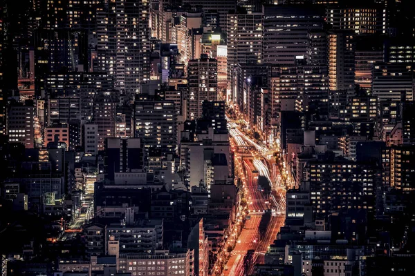 Fermer Immeuble Rue Osaka Dans Nuit — Photo