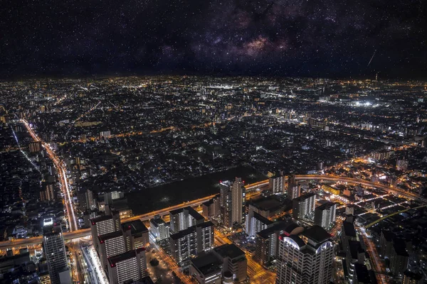 Osaka Città Nella Fantasia Con Lattea Rialzo — Foto Stock