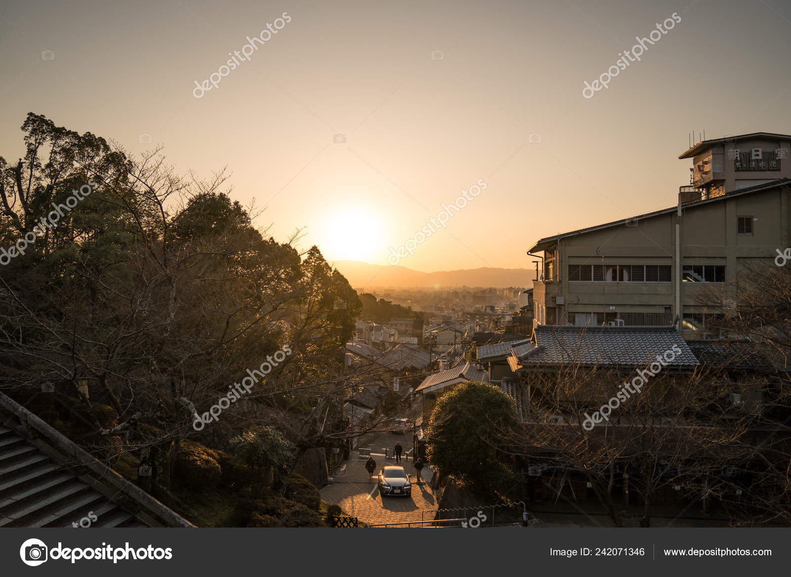 Kyoto Japon Mars 2018 Vue Coucher Soleil Depuis Temple