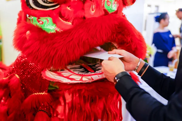 Manipulado Leão China Atividade Tradicional Asiática Para Celebração Tailândia — Fotografia de Stock