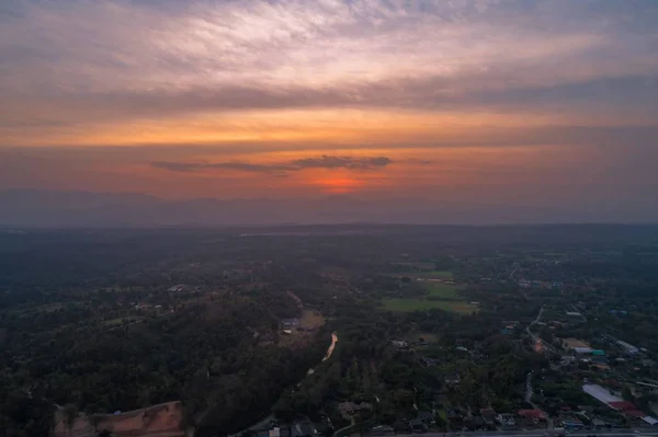 Vista Del Atardecer Desde Drone Tailandia Valle Rural Campo —  Fotos de Stock