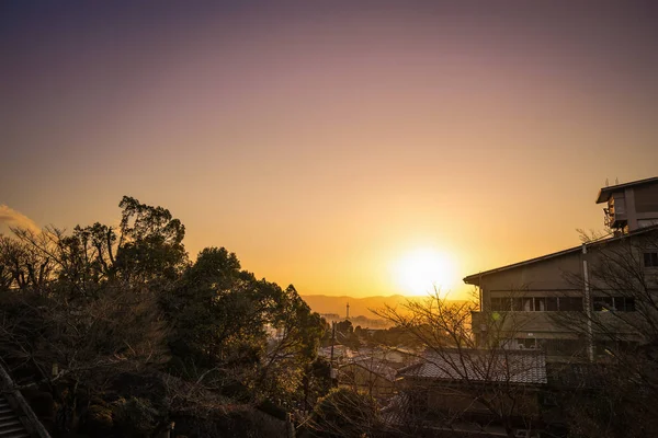 Vista Del Atardecer Desde Templo Kiyomizu Dera Mar 2018 Kyoto —  Fotos de Stock