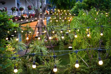 Tungsten ışık çizgi Konteyner Bahçe geceleri dekore edilmiştir.