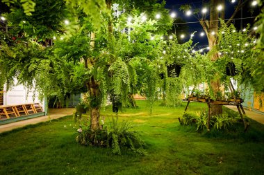 Tungsten ışık çizgi Konteyner Bahçe geceleri dekore edilmiştir.