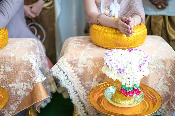 Traditionele Thaise Huwelijk Ceremonie Lokale Luxe Vintage Kostuum Uitrusting Van — Stockfoto