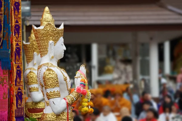 Great White Buddha Statue Colourful Thailand Traditional Flag Wat Phra — Stock Photo, Image