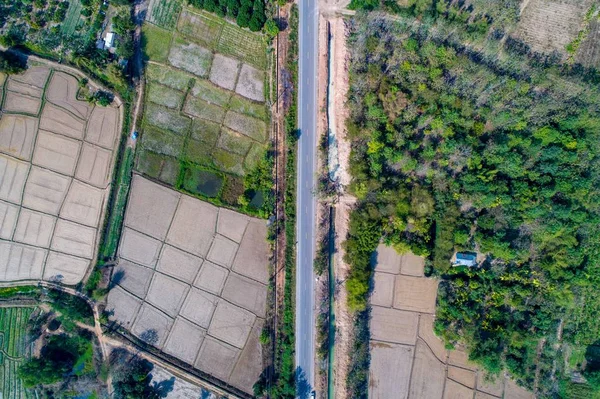 Tailandia Carretera Rural Disparando Desde Drone Que Camino Montaña Con — Foto de Stock