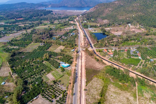 Tailandia Carretera Rural Disparando Desde Drone Que Camino Montaña Con — Foto de Stock