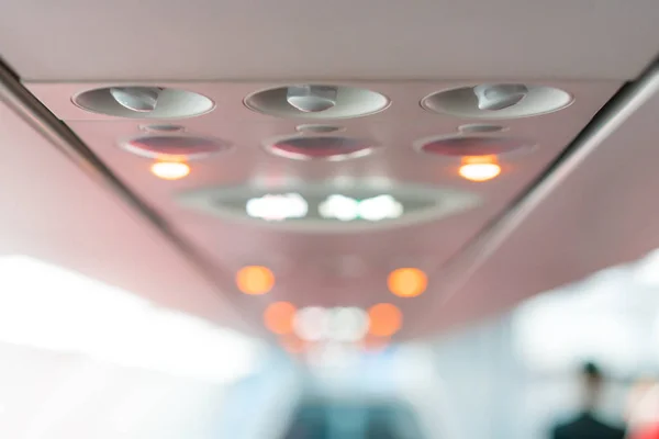 Closeup Airplane Console Panel Lamp Light Need Help Button Air — Stock Photo, Image