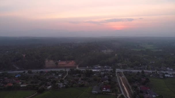 Vue Rurale Heure Crépuscule District Chiangdao Est Filmé Vue Drone — Video