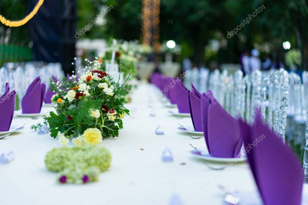 Luxury White - Purple - Red Dinner table set with Crystal chair 