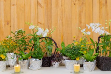 çiçekler lüks dinlenmek içinde yemek uzun masada süsleyin