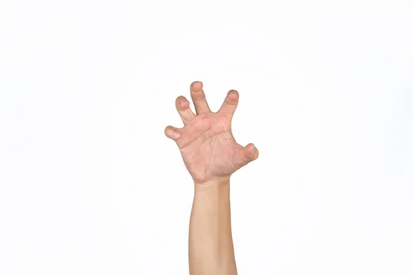 La mano del macho asiático abre la palma y el poste como una garra de animal en un semental —  Fotos de Stock
