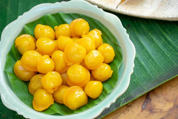 Kanom Thongyip Thongyhod Huevos Huevo Pelotas Caramelo Cocinadas Almíbar Sobre —  Fotos de Stock