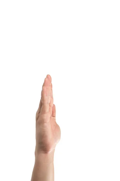 Mão Asiática Está Levantando Palma Mão Direita Para Votar Concordar — Fotografia de Stock