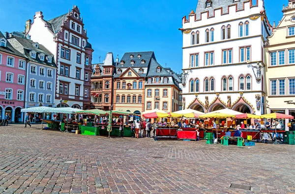 Trier Alemanha Maio 2018 Pitoresca Icónica Praça Mercado Mercado Principal — Fotografia de Stock