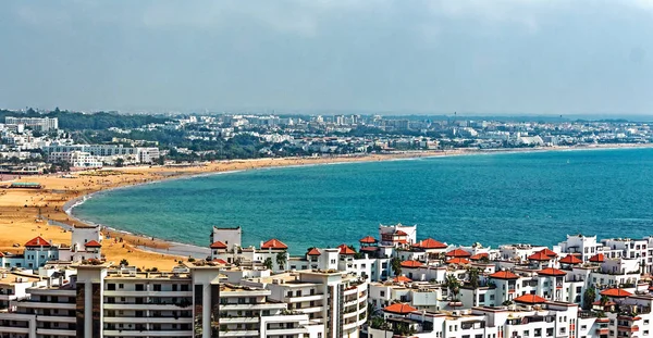 Vista Panoramica Agadir Con Lunga Spiaggia Sabbia Marocco — Foto Stock